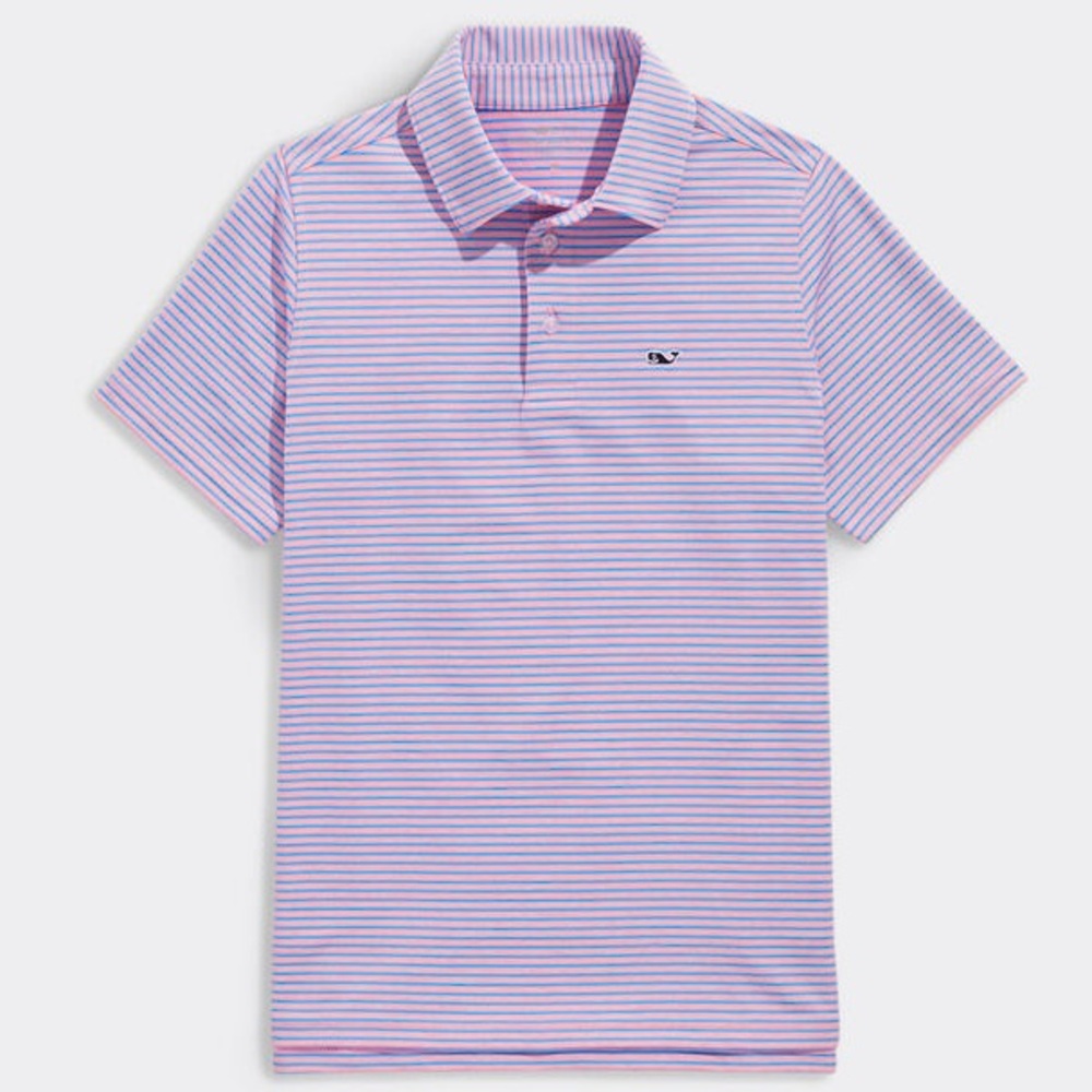 Vineyard Vines Boys Bradley Stripe Sankaty Performance Pink and Blue Polo Shirt